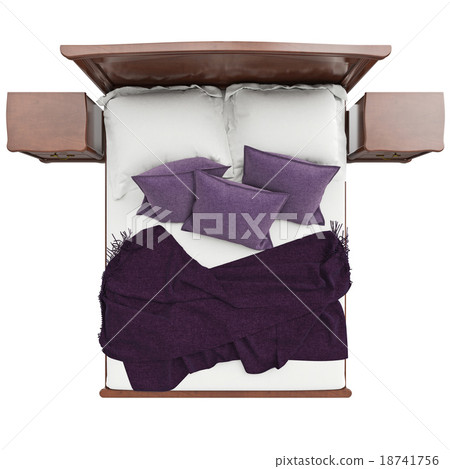 Bed With Pillows And Blanket Cover Top View Stock Illustration