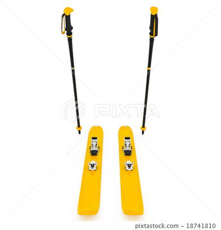 Skiing yellow, ski poles, front view 18741810