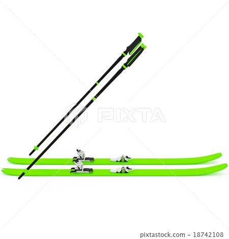 Sports skiing green, ski poles 18742108