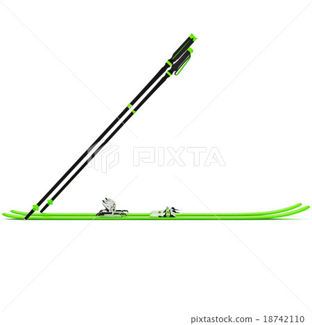 Sports skiing green ski poles, side view Sports skiing green ski poles, side view 18742110