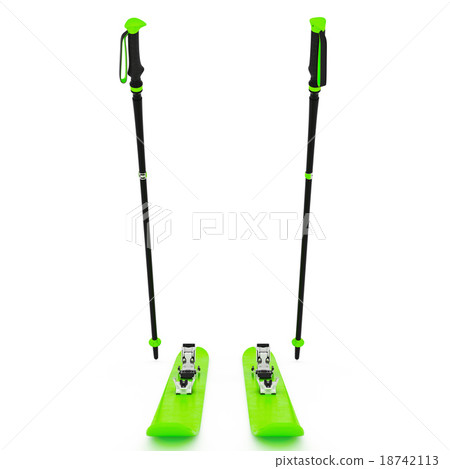 Skiing sports green, ski poles, front view 18742113