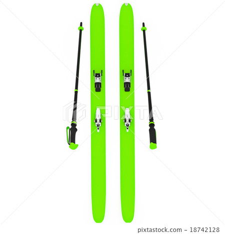 Skiing green ski poles, top view 18742128
