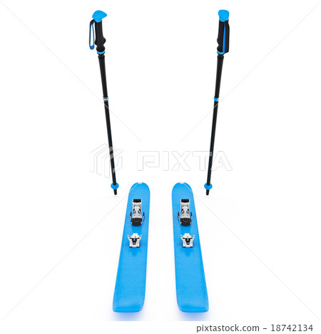 Skiing blue, ski poles, front view Skiing blue, ski poles, front view 18742134