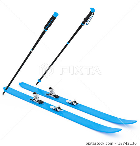 Skiing blue, fixation and ski poles 18742136