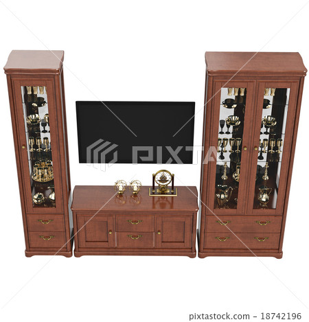 Sideboards with TV and dresser, top view 18742196