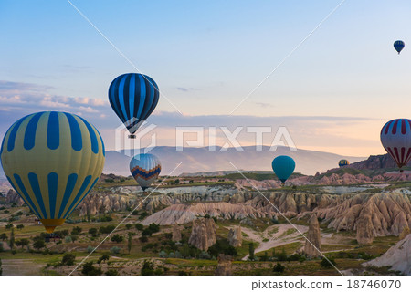 Stock Photo: Hot air balloon flying over Cappadocia, Turkey