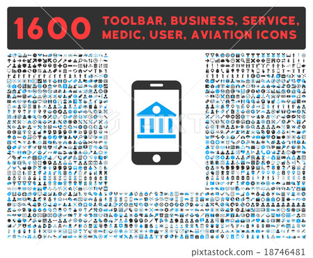 Mobile Bank Icon With Large Pictogram Collection 18746481
