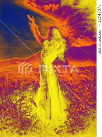 painting fairy woman in a historic dress standing painting fairy woman in a historic dress standing 18748075