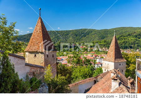 Defensive walls of Sighisoara, Romania 18748181