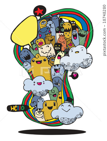 Vector illustration of Monsters and alien doodle 18748280
