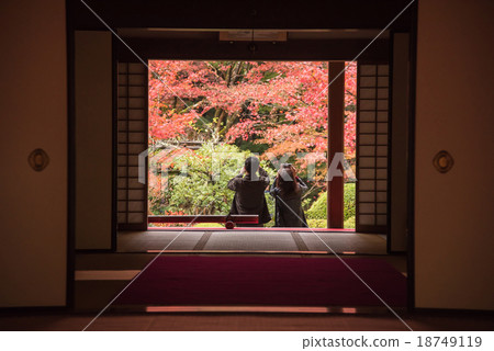 Two people taking pictures at Kumago-koen Sumaho of Koto Miyama autumn leaves Two people taking pictures at Kumago-koen Sumaho of Koto Miyama autumn leaves 18749119