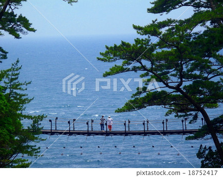 兩個人從伊豆Hashidate吊橋觀看海和天空 18752417