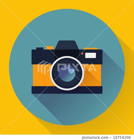 Flat style with long shadows, camera vector icon - Stock Illustration ...