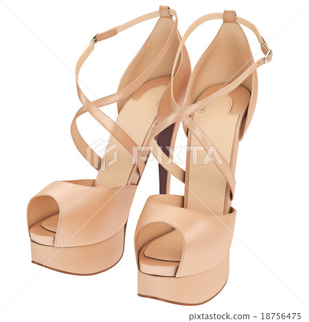 Women's beige leather sandals with heels 18756475