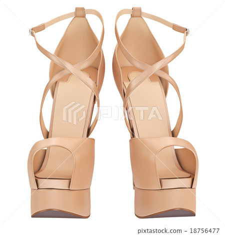 Women's beige leather sandals, front view 18756477