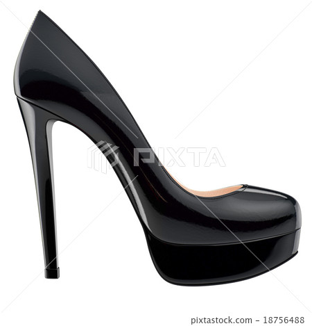 Black patent leather shoe on high heels, side view 18756488
