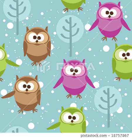 Vector seamless pattern with cute cartoon owls Vector seamless pattern with cute cartoon owls 18757867