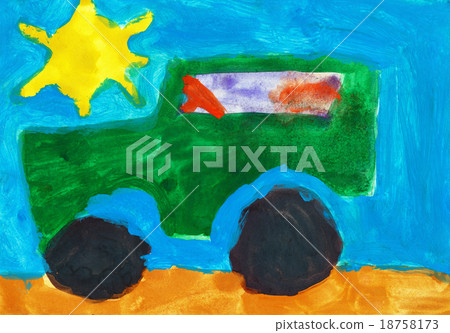 childish watercolor paint. car and sun. childish watercolor paint. car and sun. 18758173