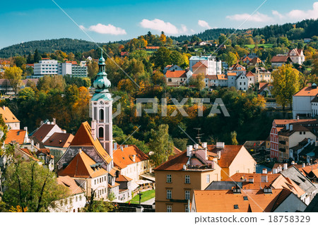 Cityscape of Cesky Krumlov, Czech republic. Sunny Cityscape of Cesky Krumlov, Czech republic. Sunny 18758329
