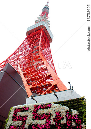 Tokyo Tower where flower beds were set up walls celebrating the 55th anniversary of opening Tokyo Tower where flower beds were set up walls celebrating the 55th anniversary of opening 18758605