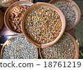 Various unroasted coffee beans on different bamboo 18761219