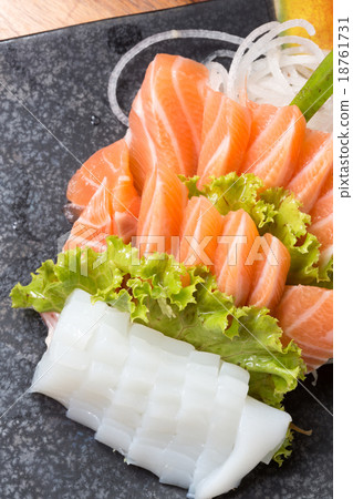 Japanese raw fish or sashimi served on a plate 18761731