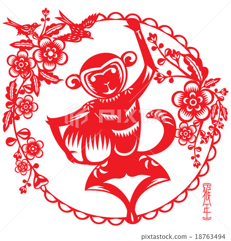 Monkey illustration in Chinese paper cut style 18763494
