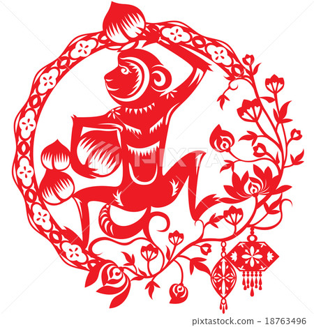 Monkey illustration in Chinese paper cut style 18763496