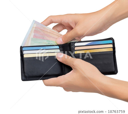 Pick up money from pocket isolated over white 18763759