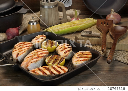 Still Life With Grilled Salmon Steaks Still Life With Grilled Salmon Steaks 18763816