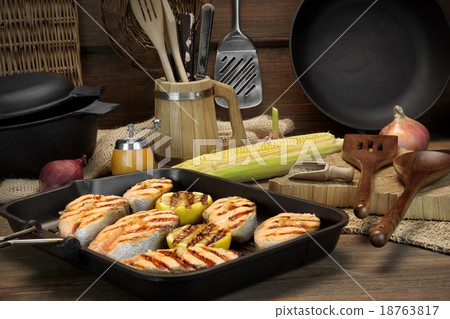 Still Life With Grilled Salmon Steaks Still Life With Grilled Salmon Steaks 18763817