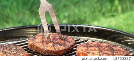 BBQ Hamburger And Chili Pepper On The Hot Grill BBQ Hamburger And Chili Pepper On The Hot Grill 18763827
