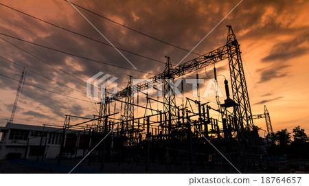 Sub station 115/22 kV outdoor type silhouette Sub station 115/22 kV outdoor type silhouette 18764657