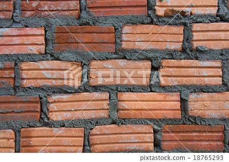 Building brick block wall on construction plant Building brick block wall on construction plant 18765293