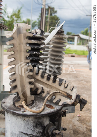 Transformer bushing bomb blast damaged Transformer bushing bomb blast damaged 18765685