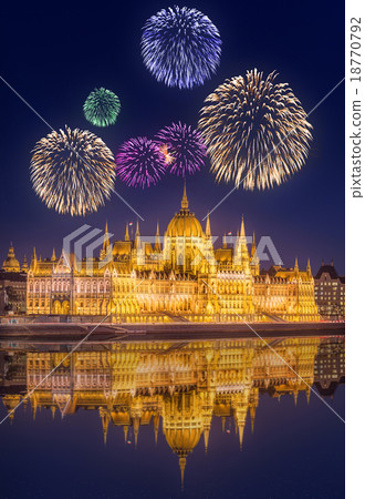 Beautiful fireworks under hungarian Parliament 18770792
