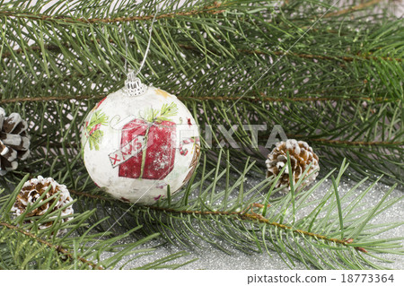 Decoupage Christmas ornament and fir tree  18773364