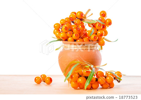 heap of sea buckthorn berries twigs in ceramic pot heap of sea buckthorn berries twigs in ceramic pot 18773523