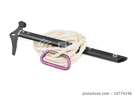 Ice axe, carbine and rope 18774246