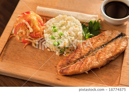 Grilled salmon with rice Grilled salmon with rice 18774875