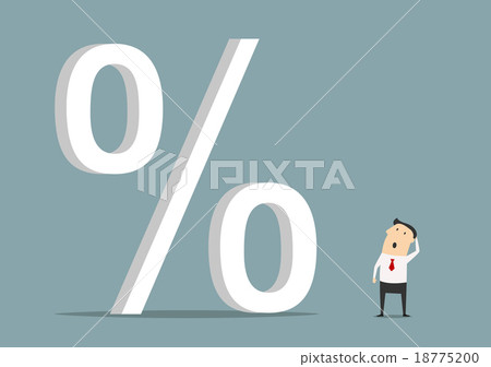 Businessman looking up at big percent symbol Businessman looking up at big percent symbol 18775200