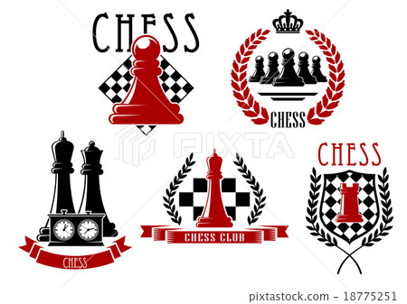Chess game icons with boards, clock and pieces 18775251