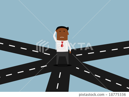 Businessman standing and thinking on crossroad 18775336