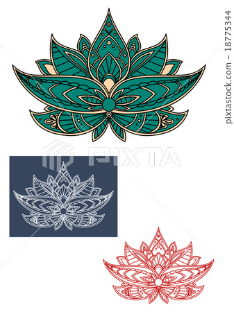 Green indian lotus flower with ornament Green indian lotus flower with ornament 18775344