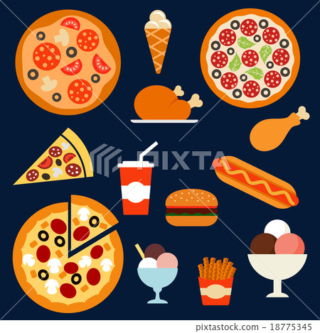 Fast food, drink and desserts menuflat icons Fast food, drink and desserts menuflat icons 18775345
