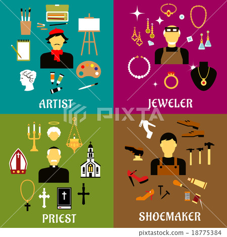 Jeweler, shoemaker, artist and priest professions Jeweler, shoemaker, artist and priest professions 18775384