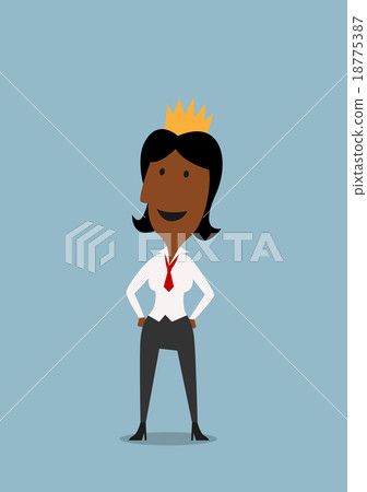 Happy cartoon businesswoman in golden crown Happy cartoon businesswoman in golden crown 18775387