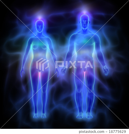 Human energy body (aura) with chakras - woman, man 18775629