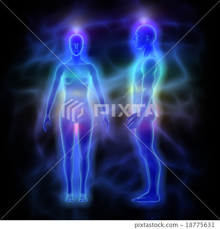 Healing energy, aura and chakras - woman and man 18775631