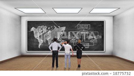 business scheme and world map on board 18775732